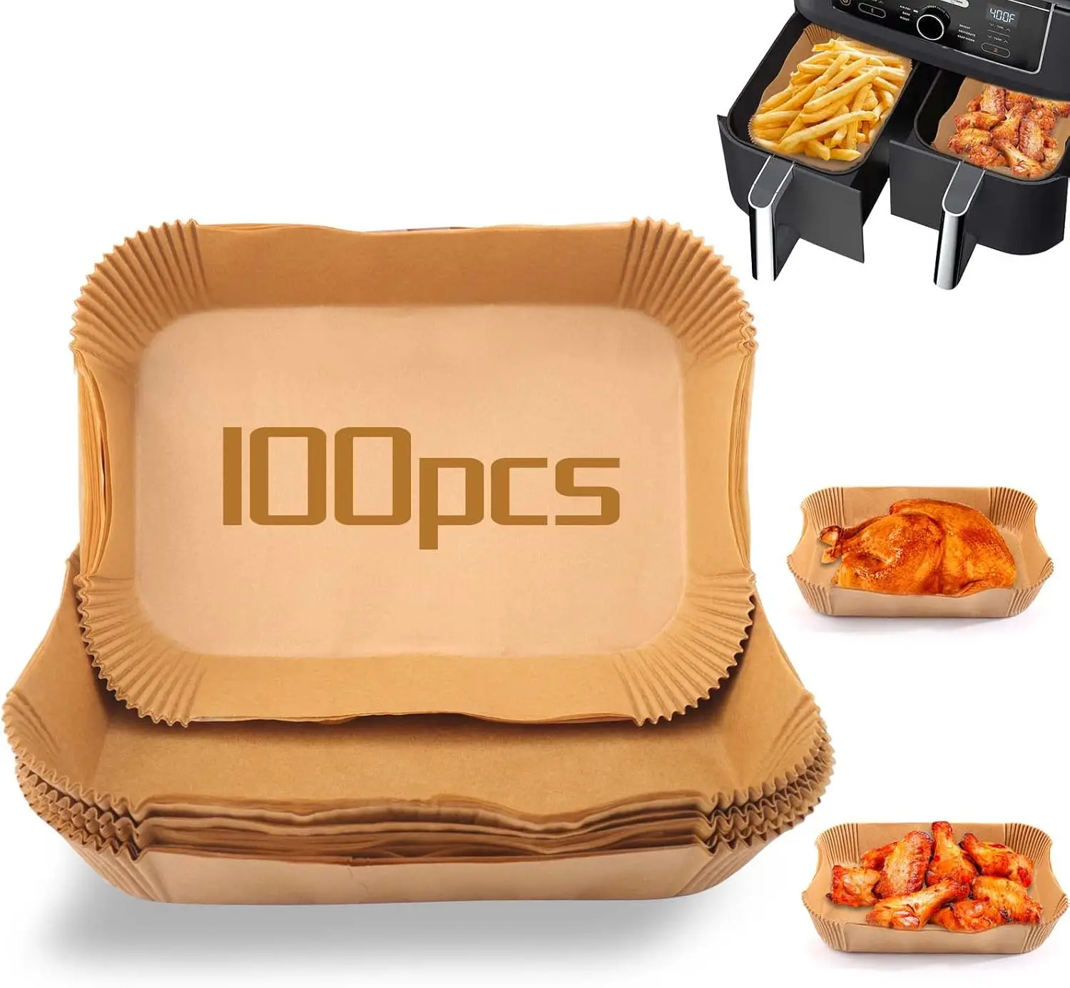 100Pcs Rectangular Air Fryer Baking Liners - Disposable Non-Stick Paper for Dual Basket Air Fryers, 8.6x5.5x1.5 Inches
100Pcs Rectangular Air Fryer Baking Liners - Disposable Non-Stick Paper for Dual Basket Air Fryers, 8.6x5.5x1.5 Inches