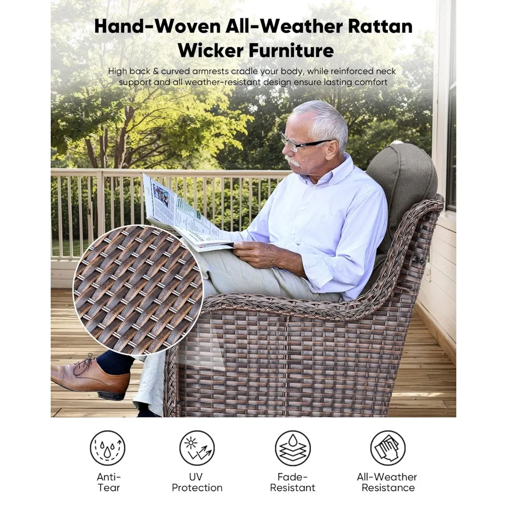 Outdoor Patio Wicker Swivel Rocker Chairs Set of 2 with 6-Inch Thick Cushion High Back Wicker Conversation Set, Customized
Outdoor Patio Wicker Swivel Rocker Chairs Set of 2 with 6-Inch Thick Cushion High Back Wicker Conversation Set, Customized