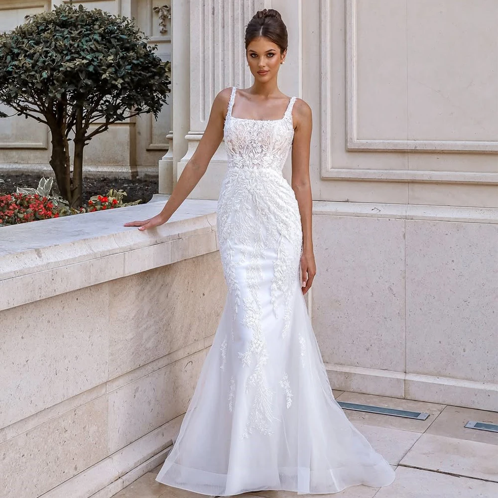 Welove Exquisite Applique Mermaid Wedding Dress Square Collar Sleeveless Tulle Floor Length Bride Customized Backless Gown
Welove Exquisite Applique Mermaid Wedding Dress Square Collar Sleeveless Tulle Floor Length Bride Customized Backless Gown