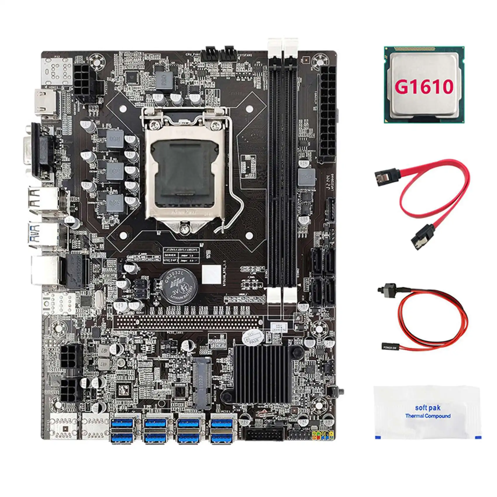 Материнская плата B75 ETH 8XPCIE на USB + G1610 CPU + SATA кабель + кабель переключателя + термопаста LGA1155 материнская плата для майнинга
Материнская плата B75 ETH 8XPCIE на USB + G1610 CPU + SATA кабель + кабель переключателя + термопаста LGA1155 материнская плата для майнинга