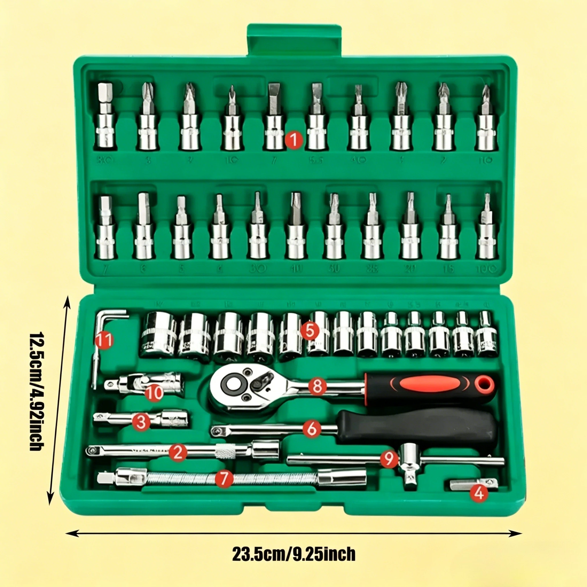 46 Pieces Household Mechanic Tool Kit 1/4" Ratchet Wrench Metric Hex Bit Socket Set For Car Auto Repair
46 Pieces Household Mechanic Tool Kit 1/4" Ratchet Wrench Metric Hex Bit Socket Set For Car Auto Repair