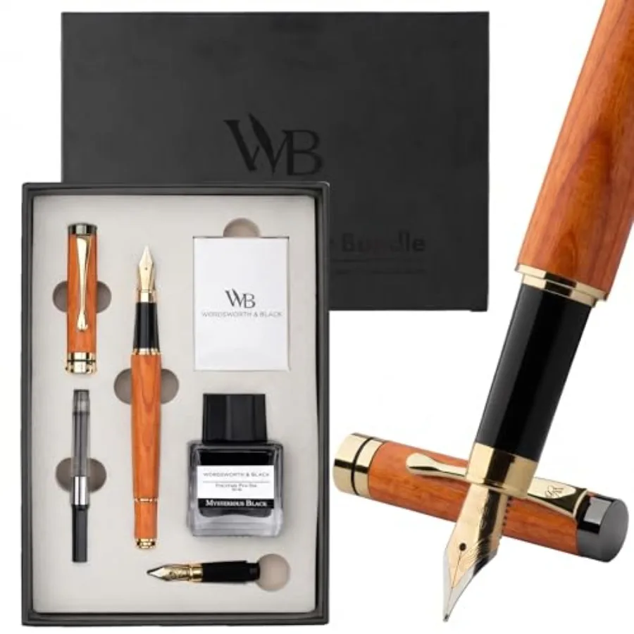 Fountain Pen Set Luxury Bamboo Wood - Medium Nib Extra Fine Nib Gift Case; 25ML Black Ink Bottle 6 Ink Cartridges Refill Conver
Fountain Pen Set Luxury Bamboo Wood - Medium Nib Extra Fine Nib Gift Case; 25ML Black Ink Bottle 6 Ink Cartridges Refill Conver