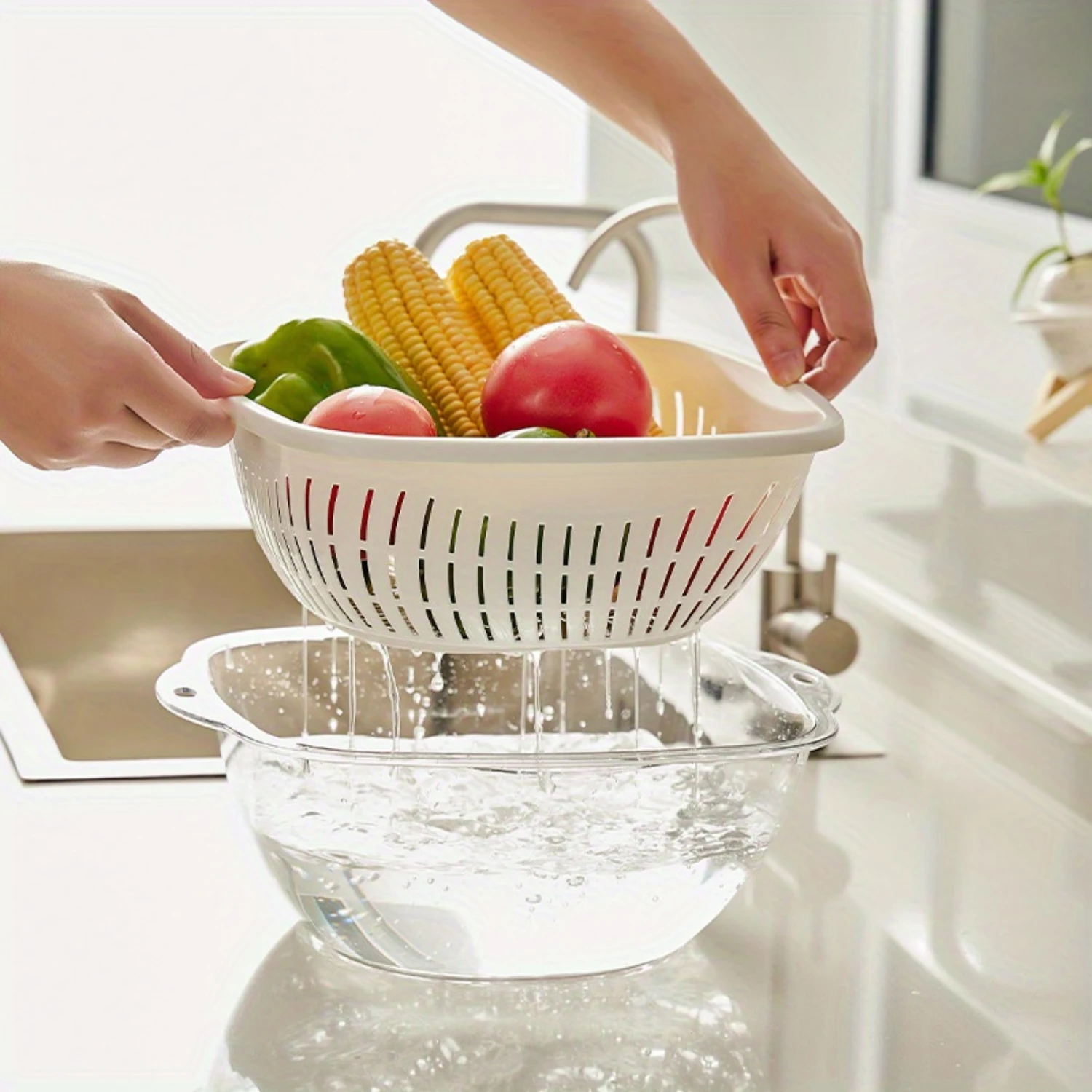 2-in-1 Double-layer Drain Basket for Fruits and Vegetables, Multi-purpose Basin with Decorative Appeal, Plastic Veggie Washing B
2-in-1 Double-layer Drain Basket for Fruits and Vegetables, Multi-purpose Basin with Decorative Appeal, Plastic Veggie Washing B