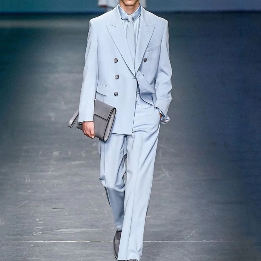 Smart Light Blue Men's Suits 2 Pieces Jacket Pants Male Clothing High-end Double Breasted Banquet Party Office Costume Homme
Smart Light Blue Men's Suits 2 Pieces Jacket Pants Male Clothing High-end Double Breasted Banquet Party Office Costume Homme