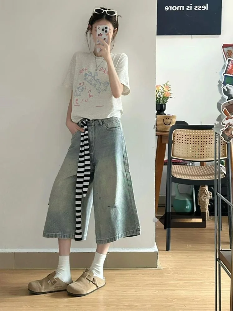 High Waist American High Street Distressed Design Wide Leg Seven-Foot Women's Jeans Summer New Style Vintage Straight Tube Pants
High Waist American High Street Distressed Design Wide Leg Seven-Foot Women's Jeans Summer New Style Vintage Straight Tube Pants
