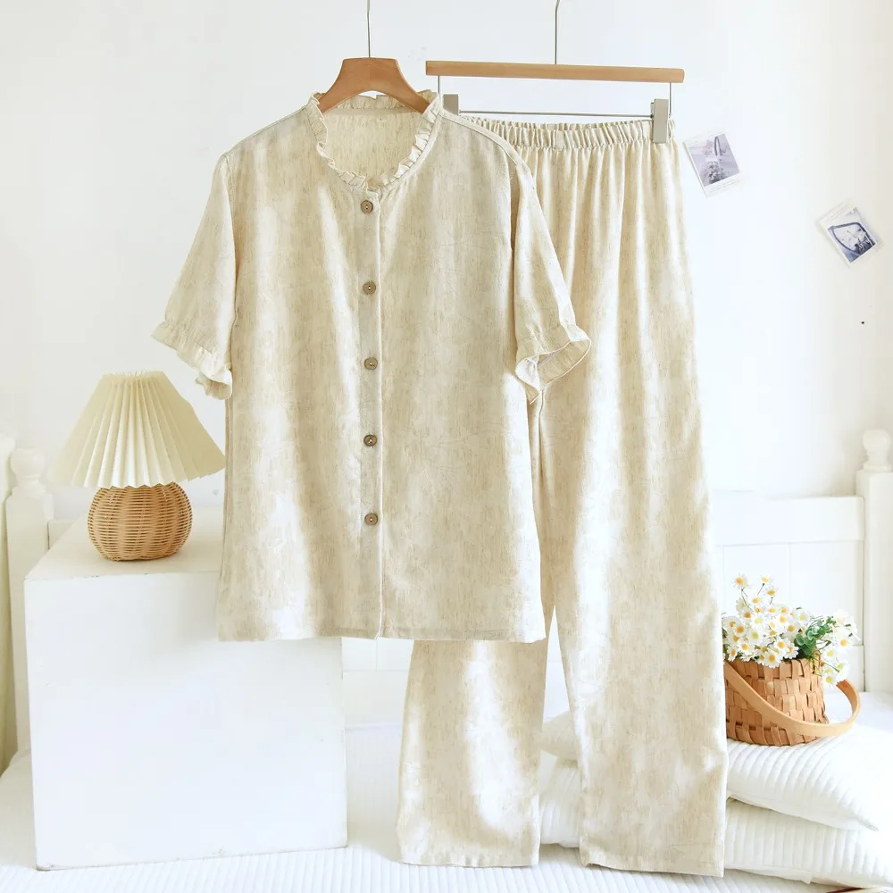 Summer Suit Short Sleeve Tops And Long Pants Sleepwear Cotton Pijama Pajamas For Women Summer 2-Pieces Night Wears For Females
Summer Suit Short Sleeve Tops And Long Pants Sleepwear Cotton Pijama Pajamas For Women Summer 2-Pieces Night Wears For Females