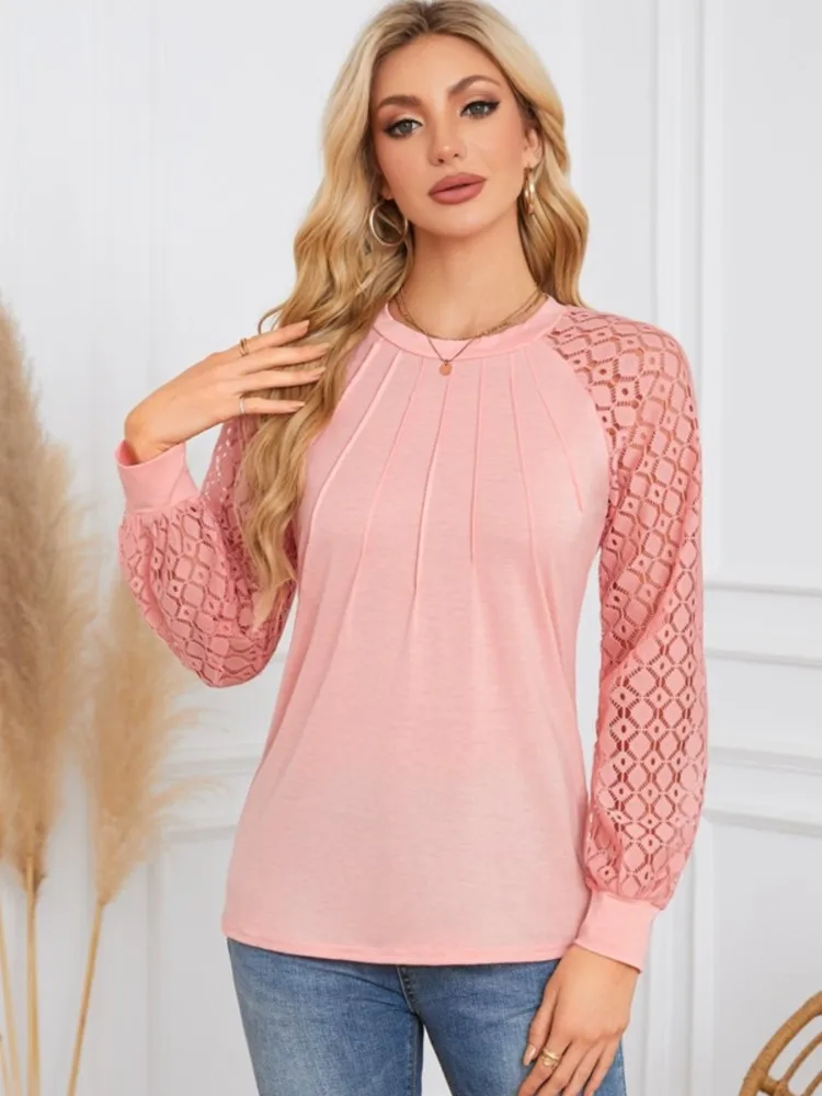 Casual Long Sleeve Blouses Tops Autumn Elegant White Shirt O Neck Lace Patchwork Shirts For Women Pullover 2024
Casual Long Sleeve Blouses Tops Autumn Elegant White Shirt O Neck Lace Patchwork Shirts For Women Pullover 2024