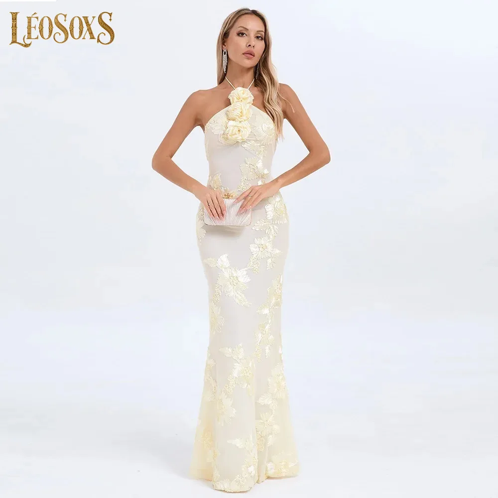 LEOSOXS Sexy Halter Neck 3D Floral Bodycon Long Dress For Women Beige Sleeveless Tie Floor-Length Evening Party Long Wedding Dr
LEOSOXS Sexy Halter Neck 3D Floral Bodycon Long Dress For Women Beige Sleeveless Tie Floor-Length Evening Party Long Wedding Dr