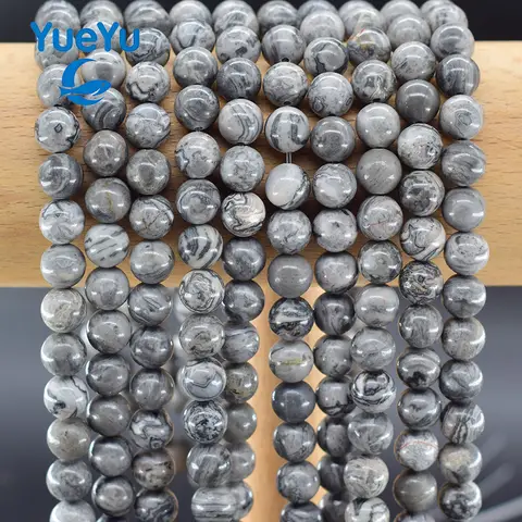 Natural Stone Gray Map Jasper Bead Round Loose Spacer Beads 15" Strand 4 6 8 10 12MM For Jewelry Making DIY Necklace Bracelet