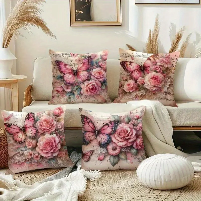 4Pcs Shabby Chic Floral Throw Pillow Covers with Watercolor Pink Bloom Butterfly Antique Score Art Cushion Cases for Balcony
4Pcs Shabby Chic Floral Throw Pillow Covers with Watercolor Pink Bloom Butterfly Antique Score Art Cushion Cases for Balcony