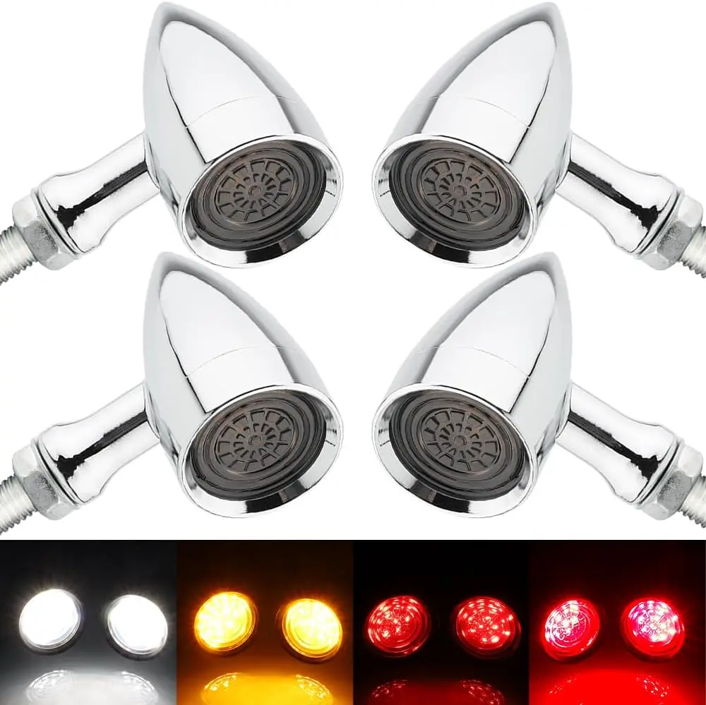 LED Turn Signals for Motorcycle, 4PCS Chrome Bullet Front Rear Blinkers Tail Lights Compatible with Cruiser Chopper Bobber Cafe
LED Turn Signals for Motorcycle, 4PCS Chrome Bullet Front Rear Blinkers Tail Lights Compatible with Cruiser Chopper Bobber Cafe
