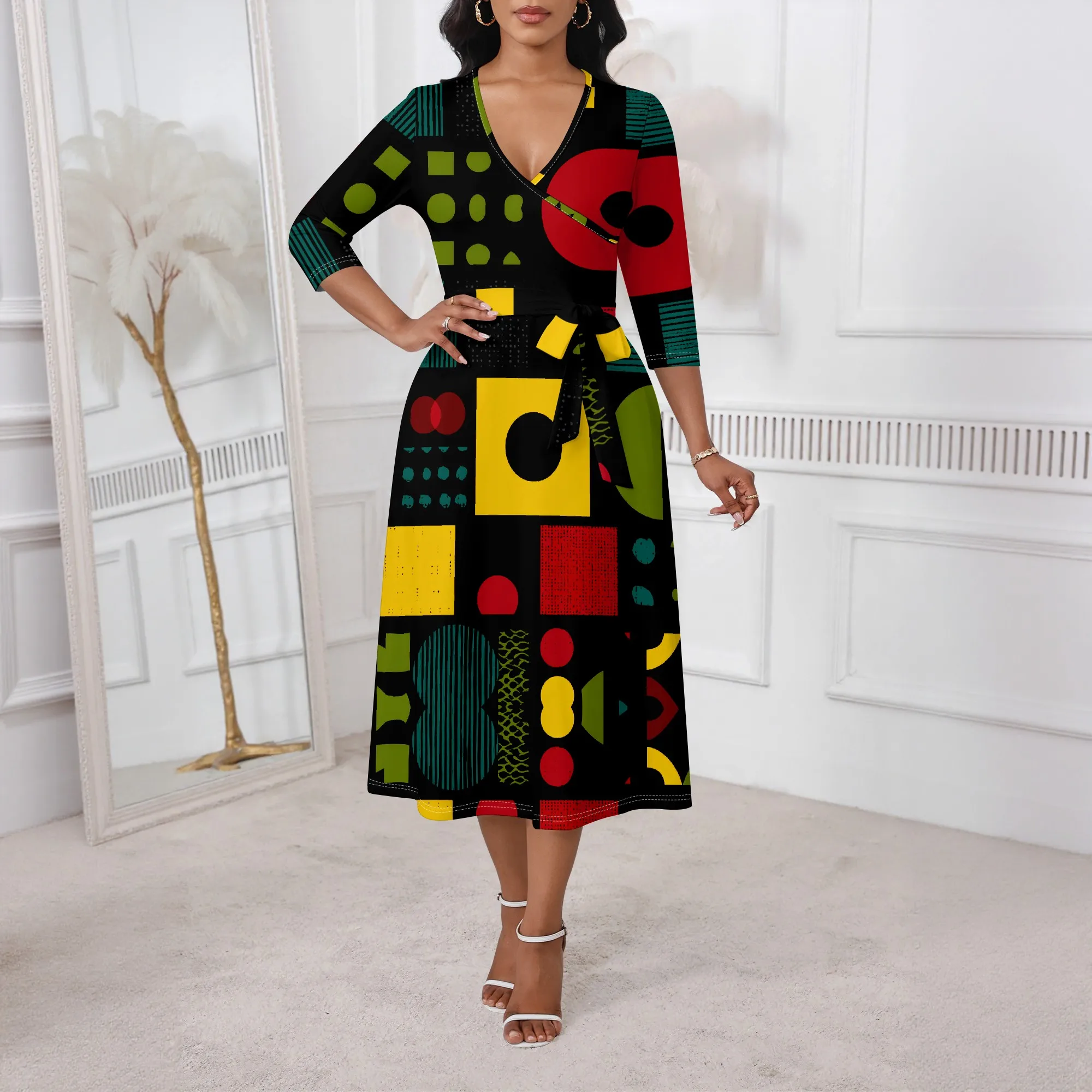 Pan-African Colorblock Wrap Dress XS-3XL V-Neck 3/4 Sleeve Style for Juneteenth, Kwanzaa or Afro Pride Festival Look
Pan-African Colorblock Wrap Dress XS-3XL V-Neck 3/4 Sleeve Style for Juneteenth, Kwanzaa or Afro Pride Festival Look