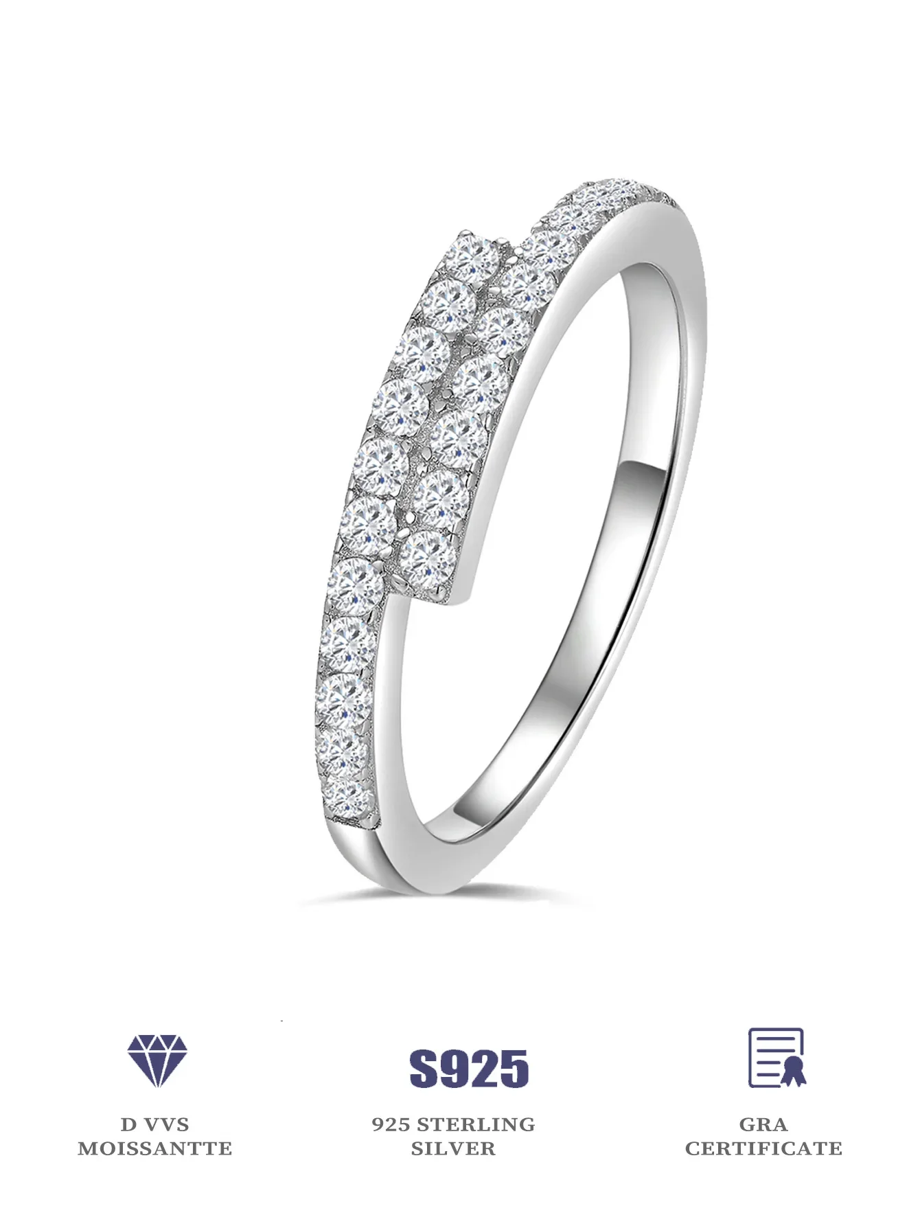 925 Sterling Silver Pave Moissanite Ring Stackable Ring Cross Over Moissanite Ring For Women
925 Sterling Silver Pave Moissanite Ring Stackable Ring Cross Over Moissanite Ring For Women