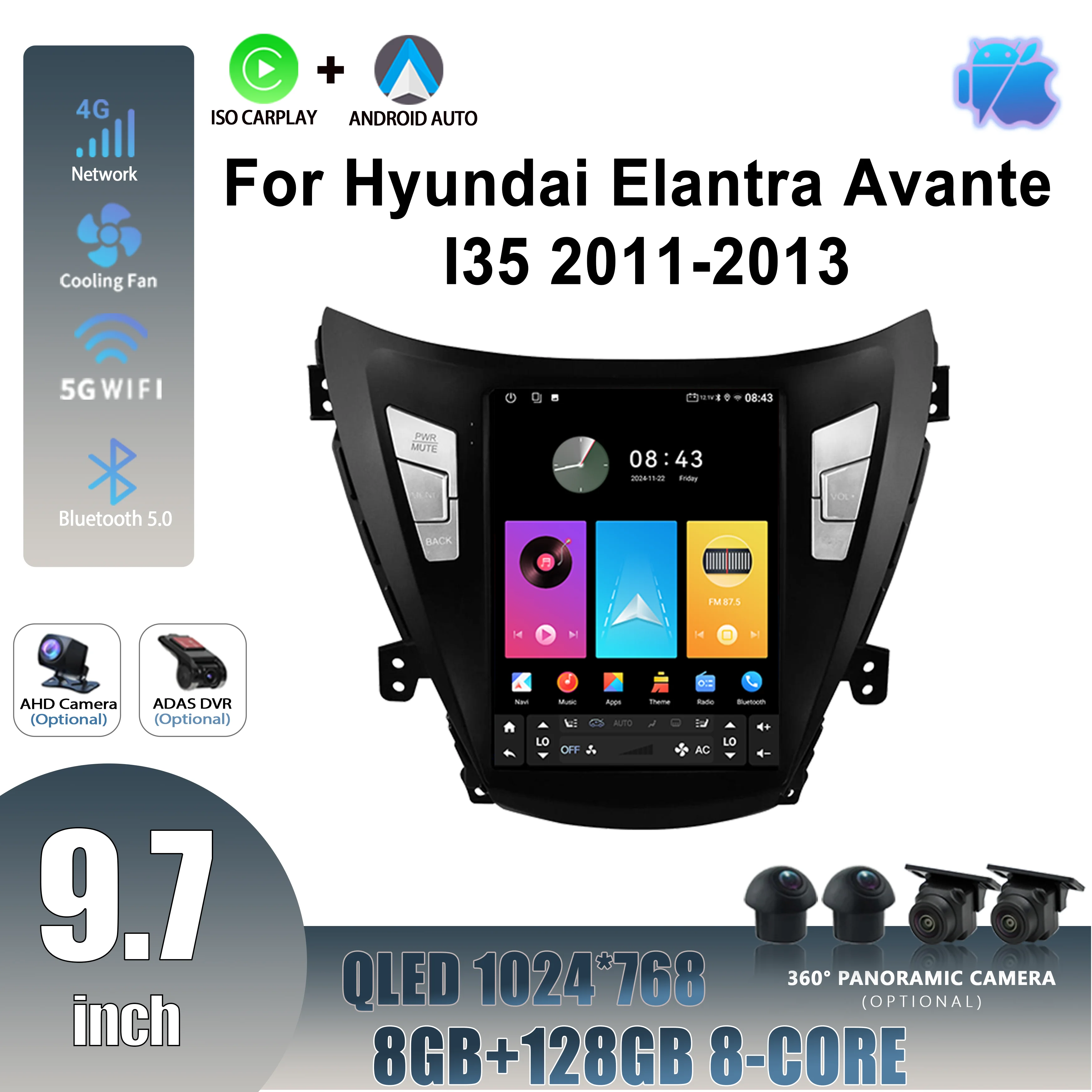9.7inch Car Radio Multimedia Intelligent GPS Wireless Apple Carplay Screen Android 14 For Hyundai Elantra Avante I35 2011-2013
9.7inch Car Radio Multimedia Intelligent GPS Wireless Apple Carplay Screen Android 14 For Hyundai Elantra Avante I35 2011-2013