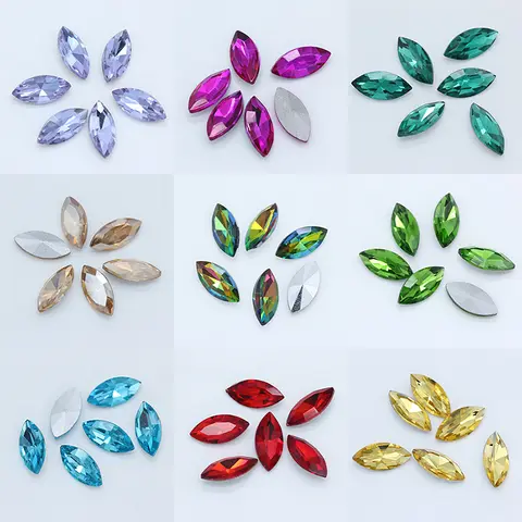 Todos los tamaños, 24 colores, Navette chispeante, ojos de caballo, gemas de diamantes de imitación de cristal, cuentas artesanales para joyería, accesorios para decoración de uñas