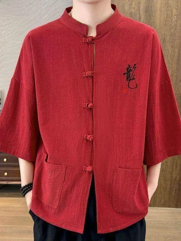New Chinese Style Cotton Linen Short Sleeve Men's Summer Loose Top Seven Sleeve Embroidery Casual Comfortable Shirt
New Chinese Style Cotton Linen Short Sleeve Men's Summer Loose Top Seven Sleeve Embroidery Casual Comfortable Shirt