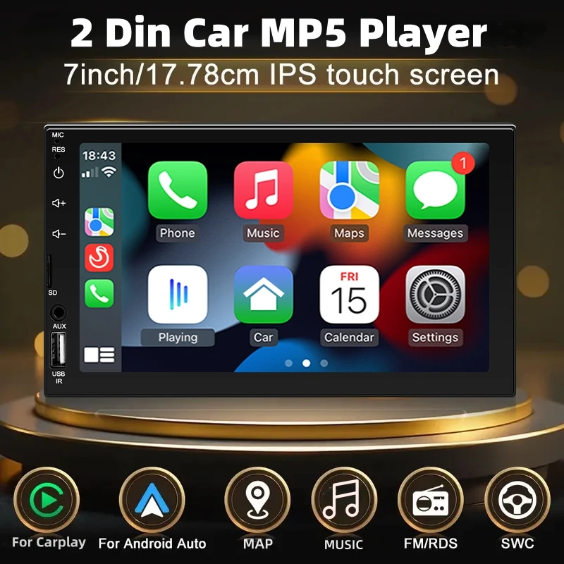 HIPPCRON Car MP5 Radio 2 DIN Multimedia Player 7“ Touchscreen Wired CarPlay and Android Auto FM Radio AUX USB Import Mirror Link
HIPPCRON Car MP5 Radio 2 DIN Multimedia Player 7“ Touchscreen Wired CarPlay and Android Auto FM Radio AUX USB Import Mirror Link