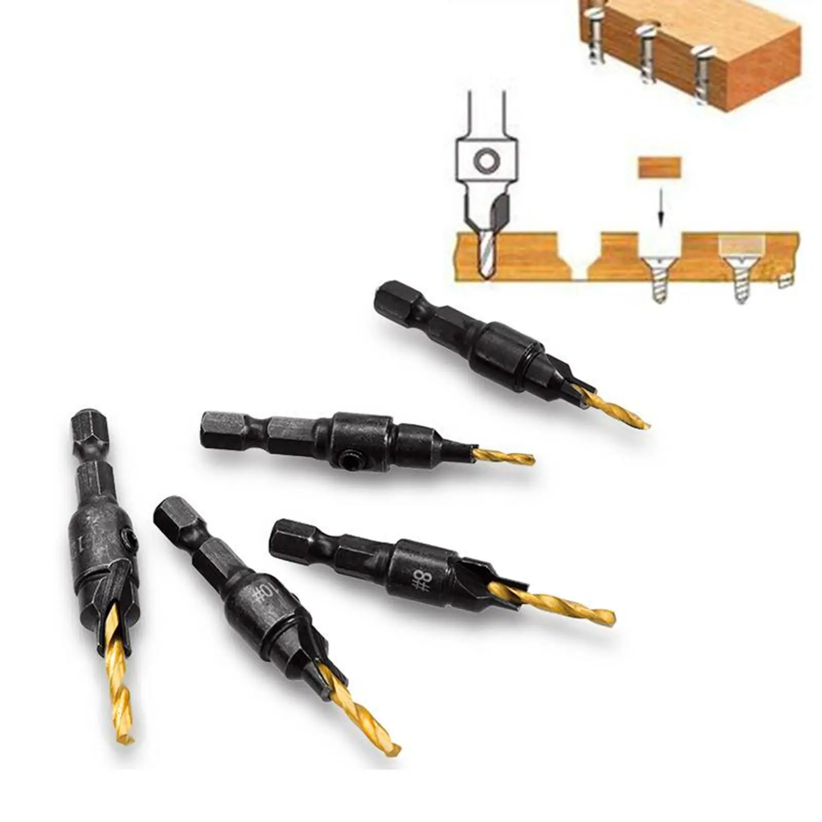 5 Pieces HSS Steel Countersink with Wrench Counter Screw Holes, Adjustable
5 Pieces HSS Steel Countersink with Wrench Counter Screw Holes, Adjustable