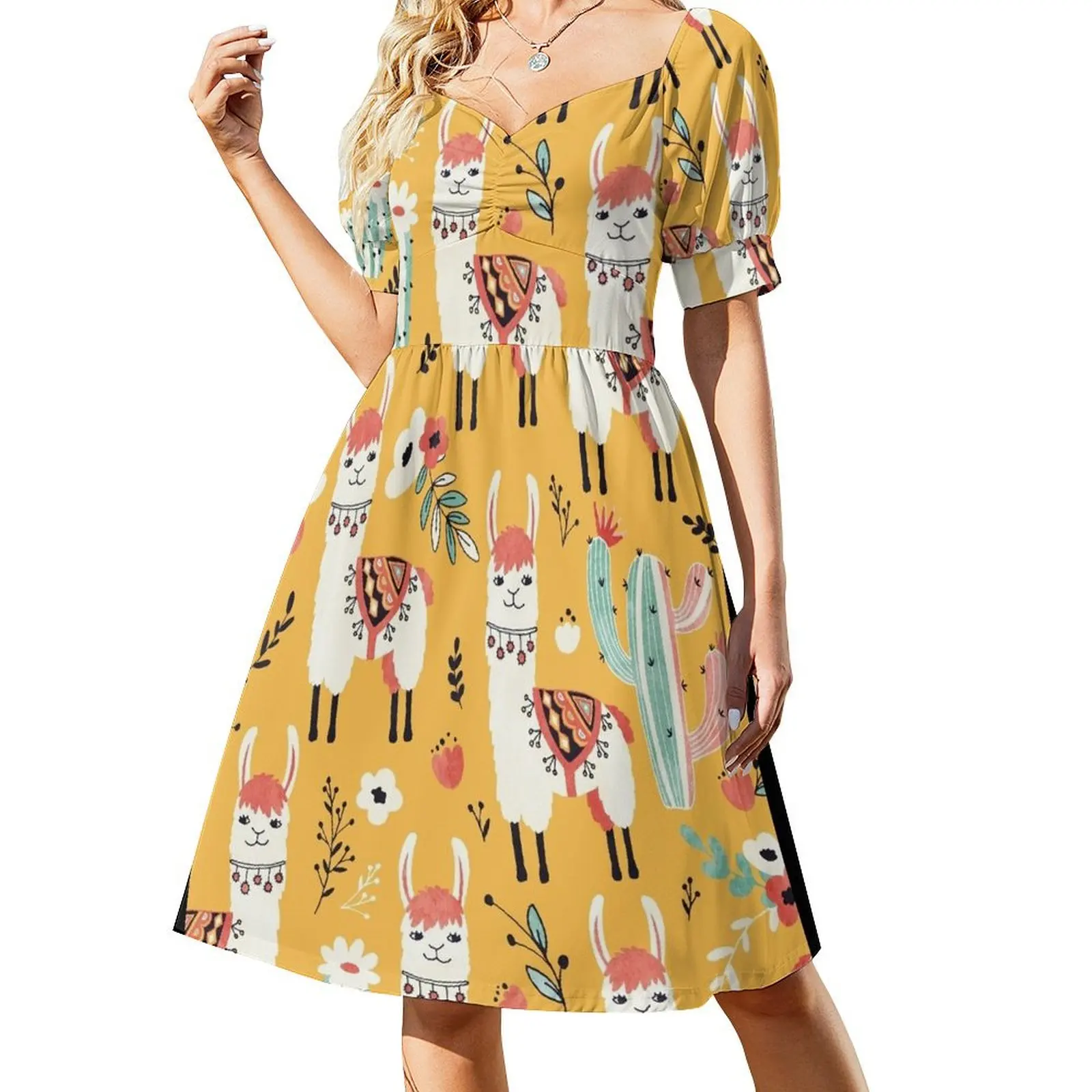 White Llama with flowers Short-Sleeved Dress Dress woman luxury evening dress woman for wedding
White Llama with flowers Short-Sleeved Dress Dress woman luxury evening dress woman for wedding