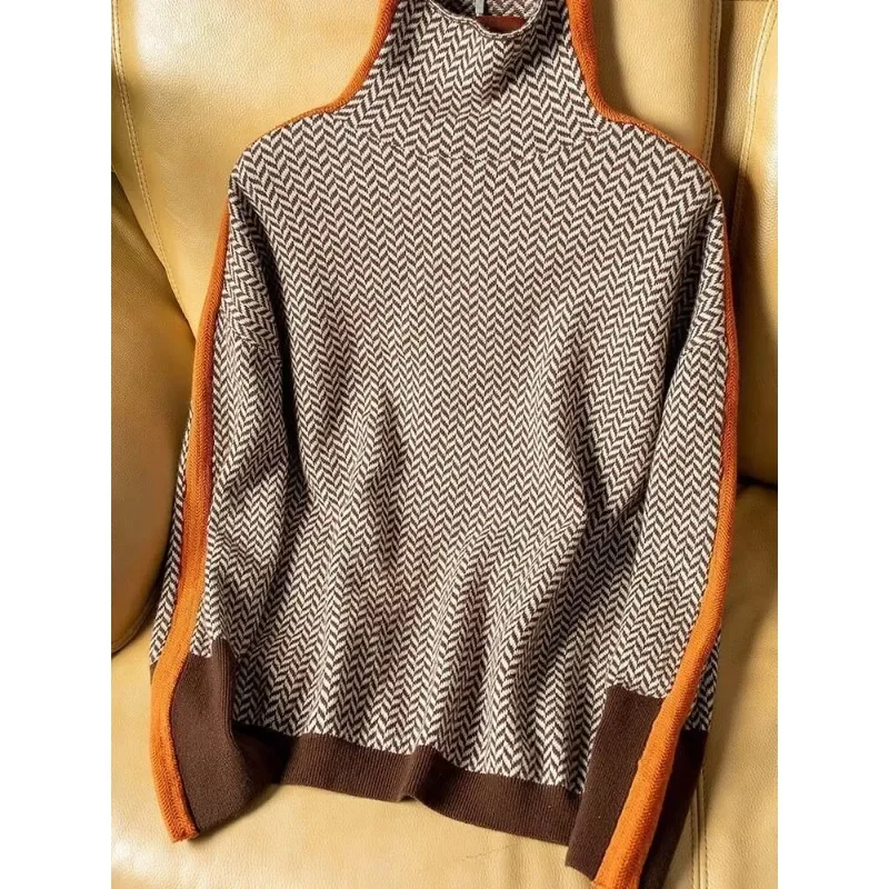 2024 Winter Women's Turtleneck Sweater Warm Pullover Commuter Elegant Top Loose Casual Retro Contrast Color s N98
2024 Winter Women's Turtleneck Sweater Warm Pullover Commuter Elegant Top Loose Casual Retro Contrast Color s N98