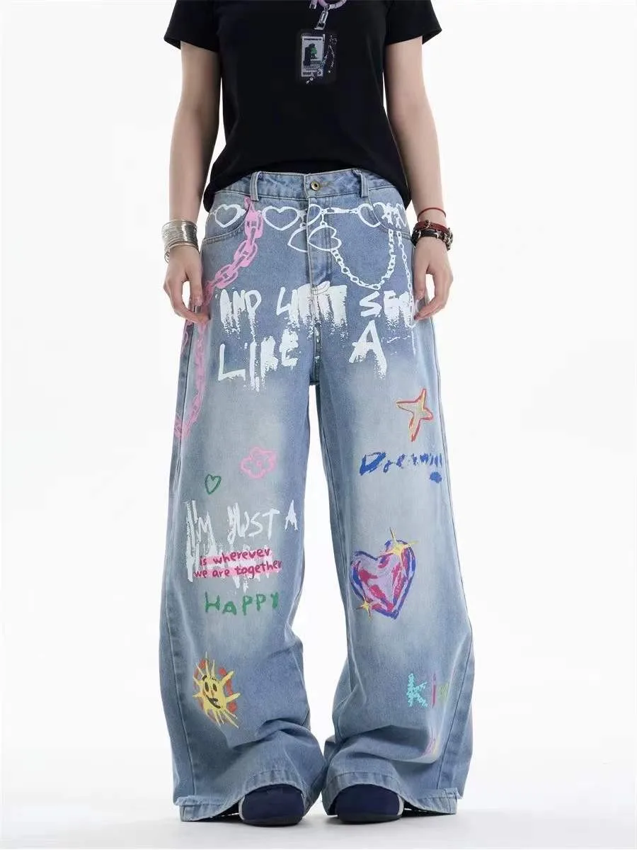 Graffiti Kawaii Cartoon Wash Blue Cargo Jeans Wide Leg Cotton Pants Trousers for Women Men Grunge Goth Y2k Aesthetic Streetwear
Graffiti Kawaii Cartoon Wash Blue Cargo Jeans Wide Leg Cotton Pants Trousers for Women Men Grunge Goth Y2k Aesthetic Streetwear