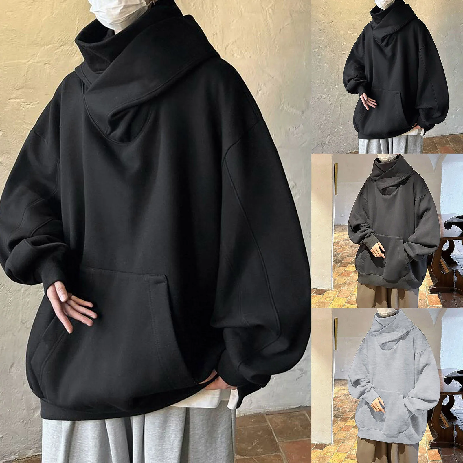 Man Spring And Autumn Solid Color Long Sleeve Hoodies Pocket High Neck Male Loose Hooded Hiphop Sweatshirts Loose Casual Tops
Man Spring And Autumn Solid Color Long Sleeve Hoodies Pocket High Neck Male Loose Hooded Hiphop Sweatshirts Loose Casual Tops