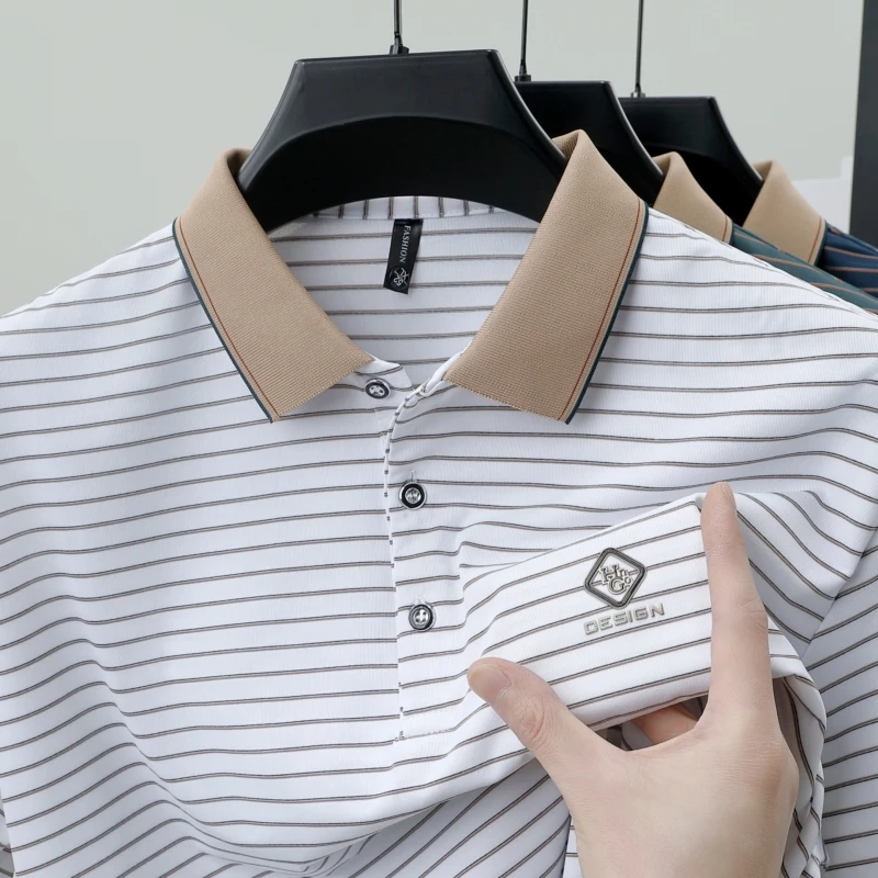 2025 Ice Silk Summer Short Sleeve Men's Polo Shirt Striped Casual Design Man Polos T-shirt Business Golf Clothing Top Quality
2025 Ice Silk Summer Short Sleeve Men's Polo Shirt Striped Casual Design Man Polos T-shirt Business Golf Clothing Top Quality