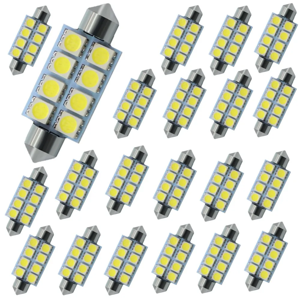 20pcs 41mm LED Festoon Bulbs White 8SMD 5050 LEDs DC12V for Car Bulb Interior Reading Light License Plate Lamp.
20pcs 41mm LED Festoon Bulbs White 8SMD 5050 LEDs DC12V for Car Bulb Interior Reading Light License Plate Lamp.