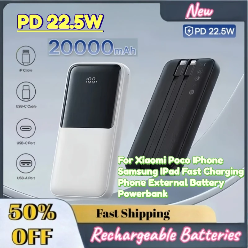Upgrade New 20000mAh PD 22.5W Power Bank for Xiaomi Poco IPhone Samsung IPad Fast Charging Phone External Battery Powerbank
Upgrade New 20000mAh PD 22.5W Power Bank for Xiaomi Poco IPhone Samsung IPad Fast Charging Phone External Battery Powerbank