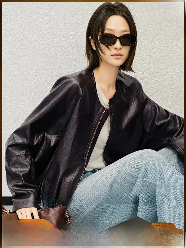 Meiyang Grape Iced Extracted Leather Jacket round Neck Lamb Sleeve Oil Wax Leather Street Style Loose Fit Zipper Short Coat
Meiyang Grape Iced Extracted Leather Jacket round Neck Lamb Sleeve Oil Wax Leather Street Style Loose Fit Zipper Short Coat