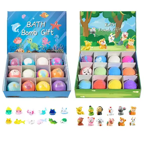 12pcs Kids Bath Bombs With Surprise Sea Animal Toys Inside Ocean Bath Salt Balls unique relieve fatigue Safe Ingredients