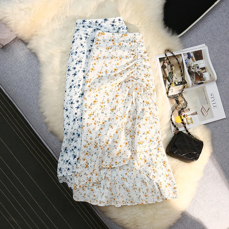 Korean Women Floral Fishtail Skirt Elastic Waist Pleated Drawstring Chiffon Skirts Elegant Fashion Female Split skirt
Korean Women Floral Fishtail Skirt Elastic Waist Pleated Drawstring Chiffon Skirts Elegant Fashion Female Split skirt