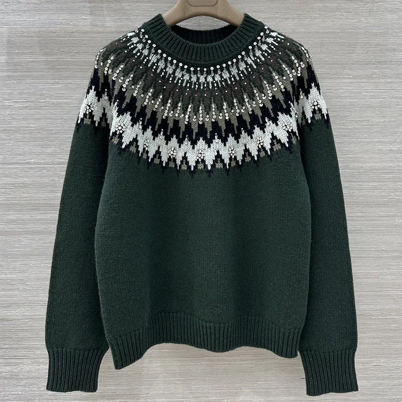 High quality knitwear woman Fel Island jacquard beaded pullover sweater - classic and retro style 251228112
High quality knitwear woman Fel Island jacquard beaded pullover sweater - classic and retro style 251228112