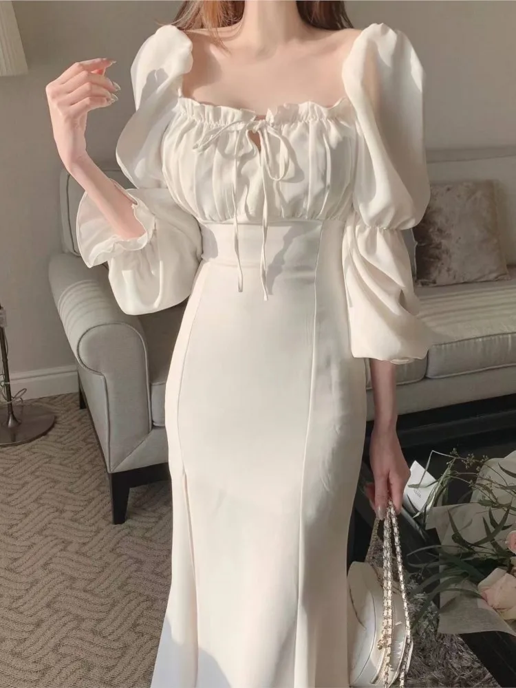 Autumn Korean Lace-up Fairy Midi Dress for Women Square Collar Long Sleeve Split Evening Dresses Elegant Female Party Prom Robe
Autumn Korean Lace-up Fairy Midi Dress for Women Square Collar Long Sleeve Split Evening Dresses Elegant Female Party Prom Robe