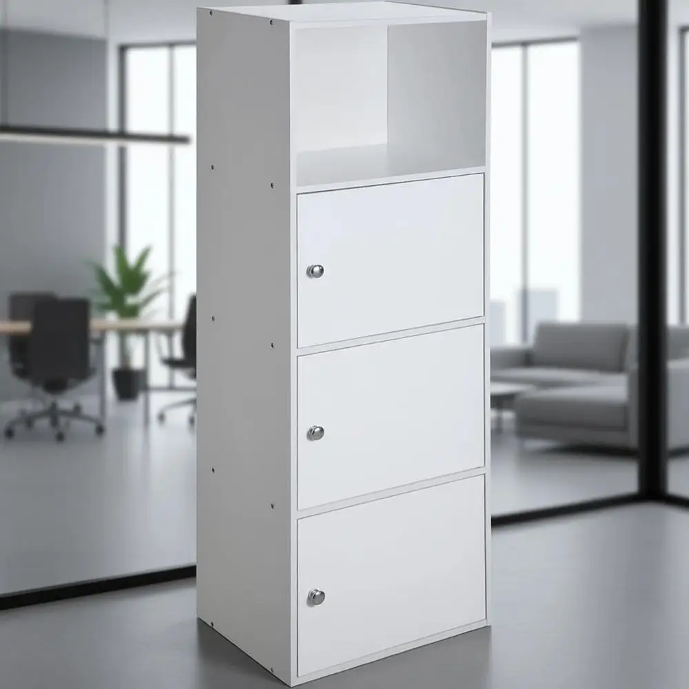 Three-Door White Wooden Bookcase with Storage
Three-Door White Wooden Bookcase with Storage