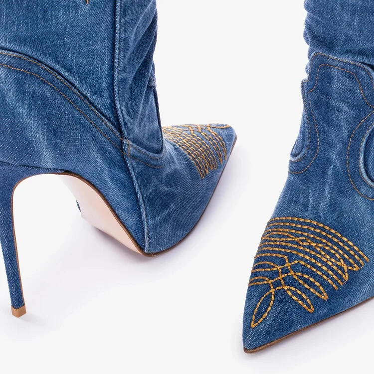 Women's New Embroidered Western Denim Knee Long Boots Fashion Pointed Thin High Heels 44 Size Autumn/Winter Women's Short Boots
Women's New Embroidered Western Denim Knee Long Boots Fashion Pointed Thin High Heels 44 Size Autumn/Winter Women's Short Boots