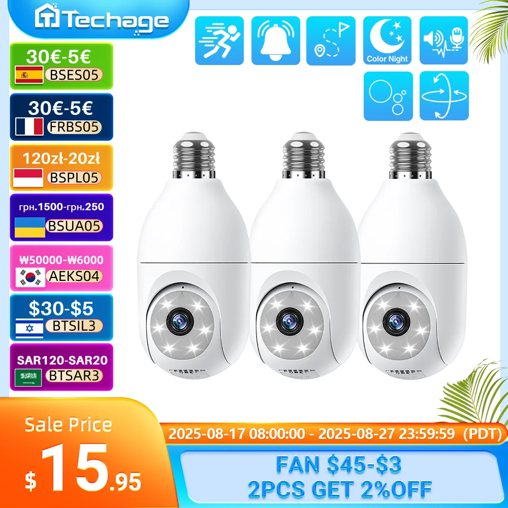 Techage 2MP Wifi Bulb Camera 2-Way Audio Motion Detection 5GHz Smart Life Video Support Alexa Security Surveillance Camera 
Techage 2MP Wifi Bulb Camera 2-Way Audio Motion Detection 5GHz Smart Life Video Support Alexa Security Surveillance Camera