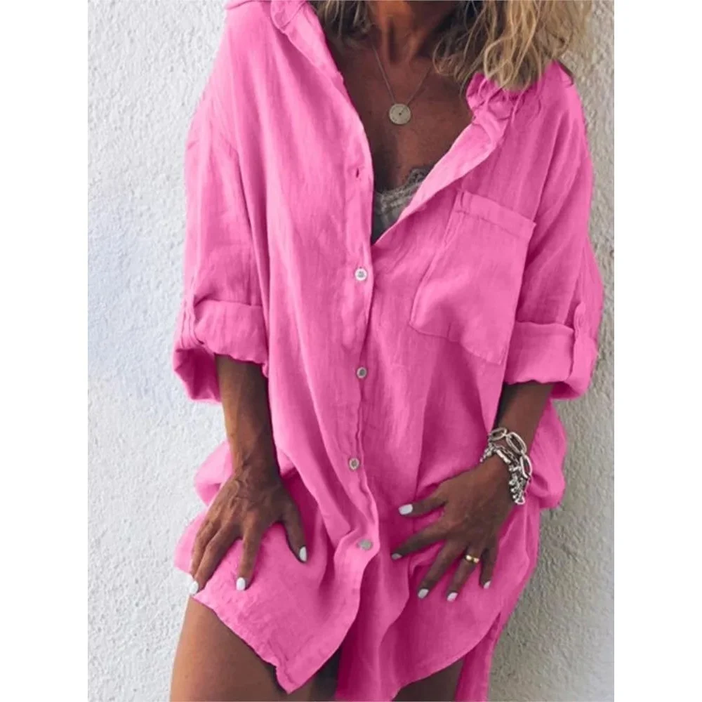 Женская летняя модная однотонная повседневная свободная блузка на пуговицах для пляжа, средней длины, стандартного кроя
Женская летняя модная однотонная повседневная свободная блузка на пуговицах для пляжа, средней длины, стандартного кроя