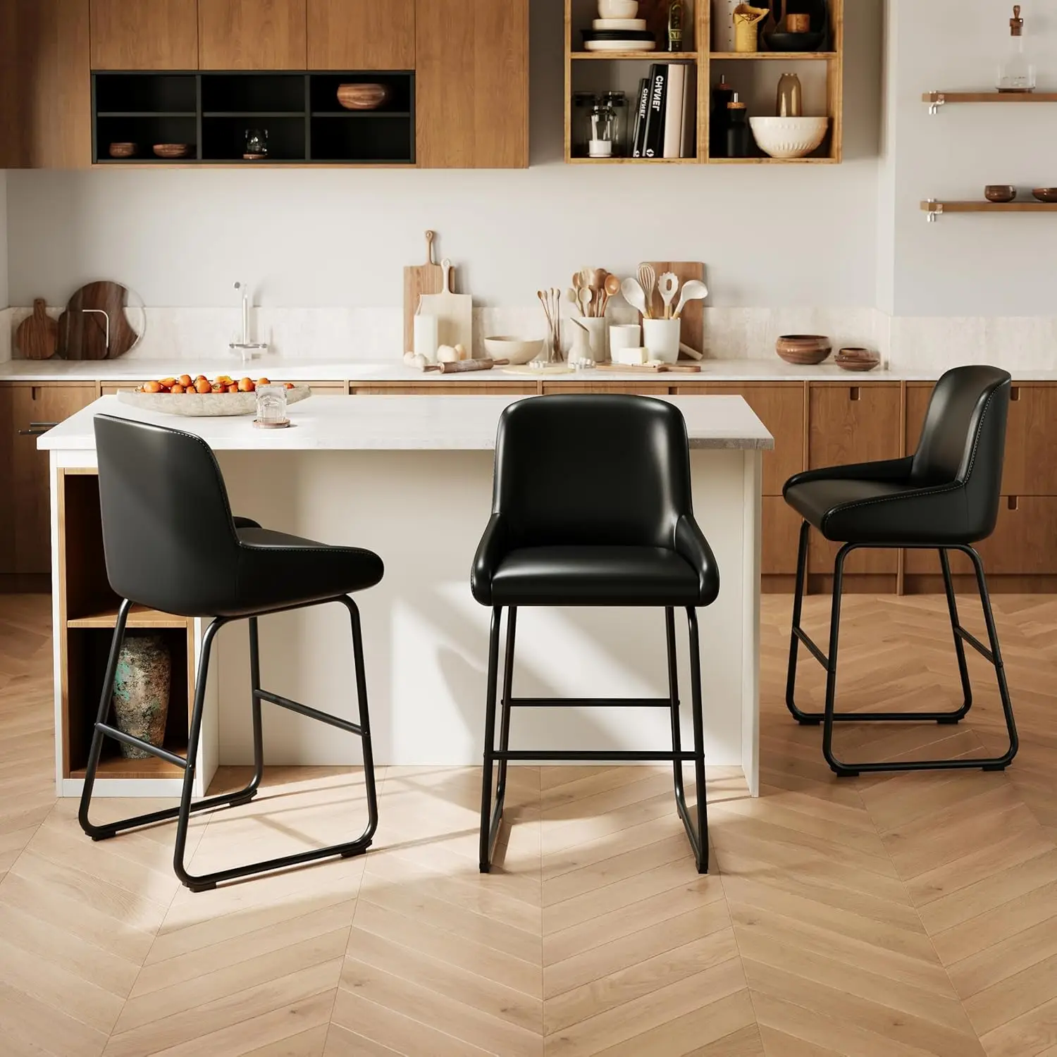 Counter Height Bar Stools Set of 3, PU Leather Barstools with Back and Footrest, Modern Industrial Metal Frame Armless Bar Ch
Counter Height Bar Stools Set of 3, PU Leather Barstools with Back and Footrest, Modern Industrial Metal Frame Armless Bar Ch
