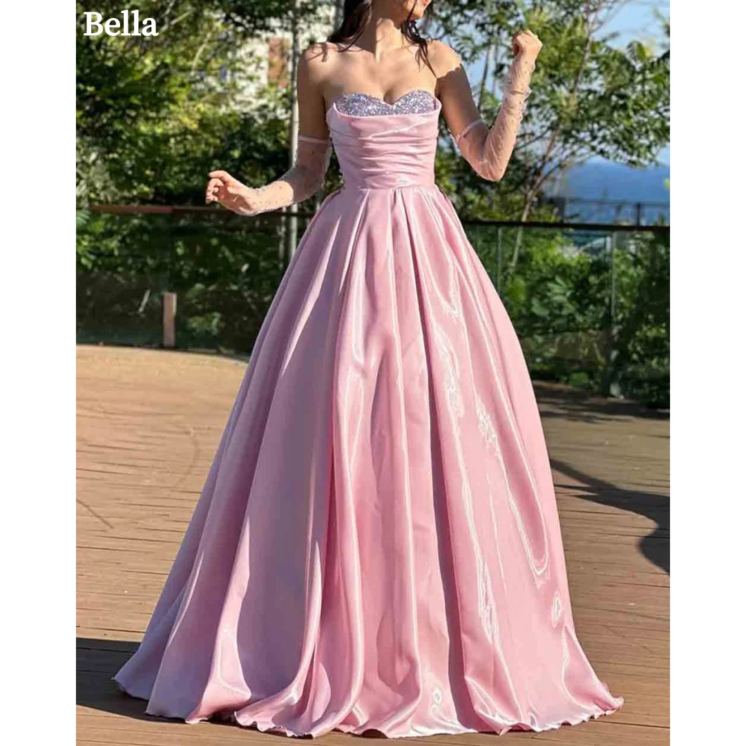 Bella Customized Pink Satin Prom Dresses Elegant Strapless Ball Gown vestidos de noche Sweetheart Beaded Formal Evening 2026
Bella Customized Pink Satin Prom Dresses Elegant Strapless Ball Gown vestidos de noche Sweetheart Beaded Formal Evening 2026