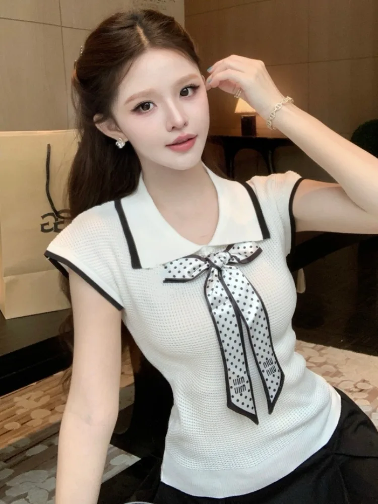 Slim Fit Knitted Short Sleeve T-Shirt Women's Summer Knot Turn-down Collar Color Block Casual Fashion City Walk
Slim Fit Knitted Short Sleeve T-Shirt Women's Summer Knot Turn-down Collar Color Block Casual Fashion City Walk