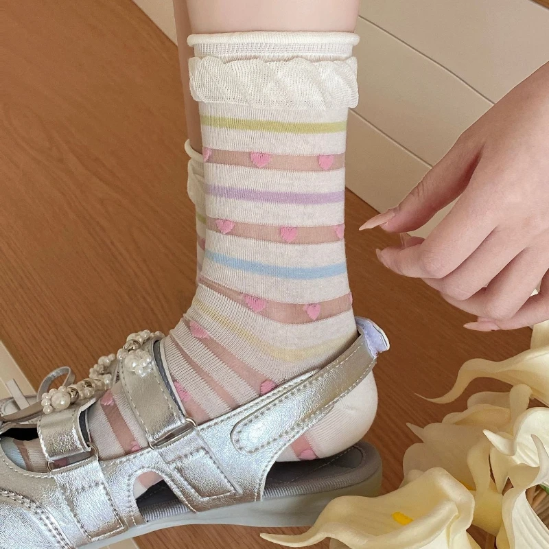 Hollow Mesh Thin Breathable Women Socks Striped Bow Loliita Frilly Socks Women Summer Ultra-thin Transparent Crystal Silk Socks
Hollow Mesh Thin Breathable Women Socks Striped Bow Loliita Frilly Socks Women Summer Ultra-thin Transparent Crystal Silk Socks