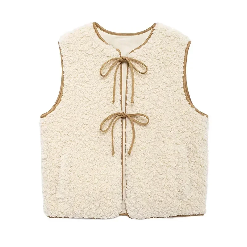 Bow Lace Up Lamb Wool Women Vest Sleeveless O Neck Contrasted Warm Tank 2024 Autumn Winter All Match Tops Lady
Bow Lace Up Lamb Wool Women Vest Sleeveless O Neck Contrasted Warm Tank 2024 Autumn Winter All Match Tops Lady