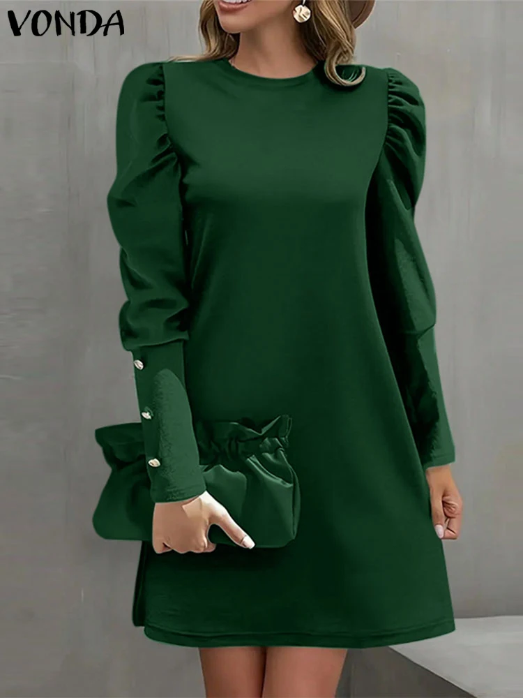 Plus Size 5XL VONDA Elegant Long Lantern Sleeve Dress Casual Loose Solid Color Sundress 2025 O Neck Vestido A-Line Robe Oversize
Plus Size 5XL VONDA Elegant Long Lantern Sleeve Dress Casual Loose Solid Color Sundress 2025 O Neck Vestido A-Line Robe Oversize