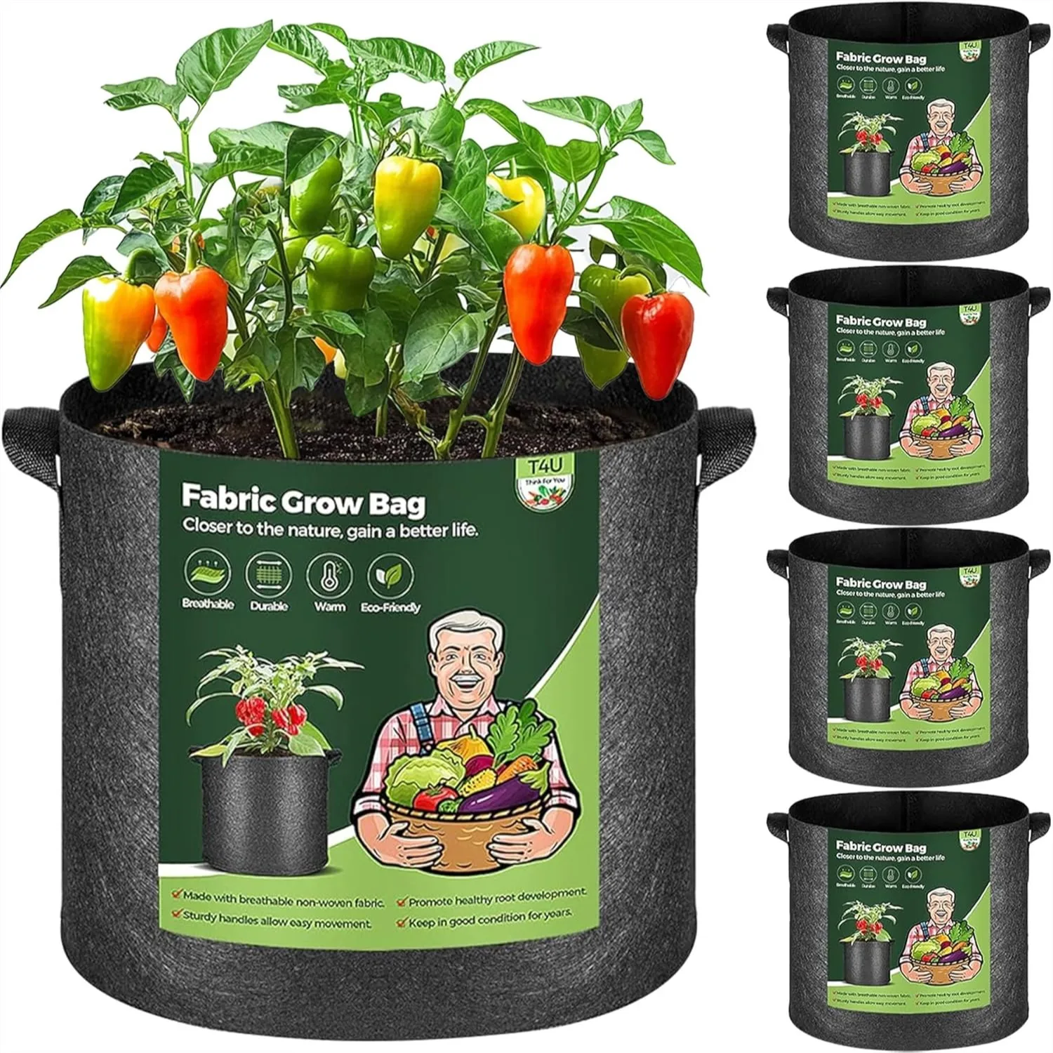 7 Gallon Fabric Plant Grow Bags with Handles Pack of 5, Heavy Duty Nonwoven Smart Garden Pots for Outdoor Vegetables Tomato
7 Gallon Fabric Plant Grow Bags with Handles Pack of 5, Heavy Duty Nonwoven Smart Garden Pots for Outdoor Vegetables Tomato