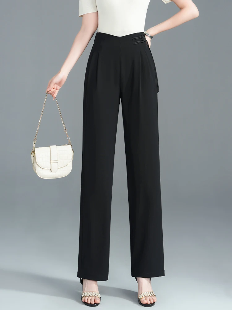 New Chinese Style High Waist Wide Leg Pants Women Summer Thin Straight Cut Casual Suit Ice Silk Drapey Loose Fit Trousers
New Chinese Style High Waist Wide Leg Pants Women Summer Thin Straight Cut Casual Suit Ice Silk Drapey Loose Fit Trousers