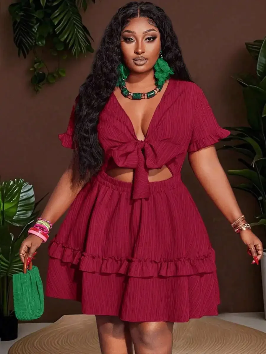 Fuchsia Mini Dress With Ruffle Trim Chest Tie-Up A-Line Hem Woven Fabric Casual Holiday Wear
Fuchsia Mini Dress With Ruffle Trim Chest Tie-Up A-Line Hem Woven Fabric Casual Holiday Wear