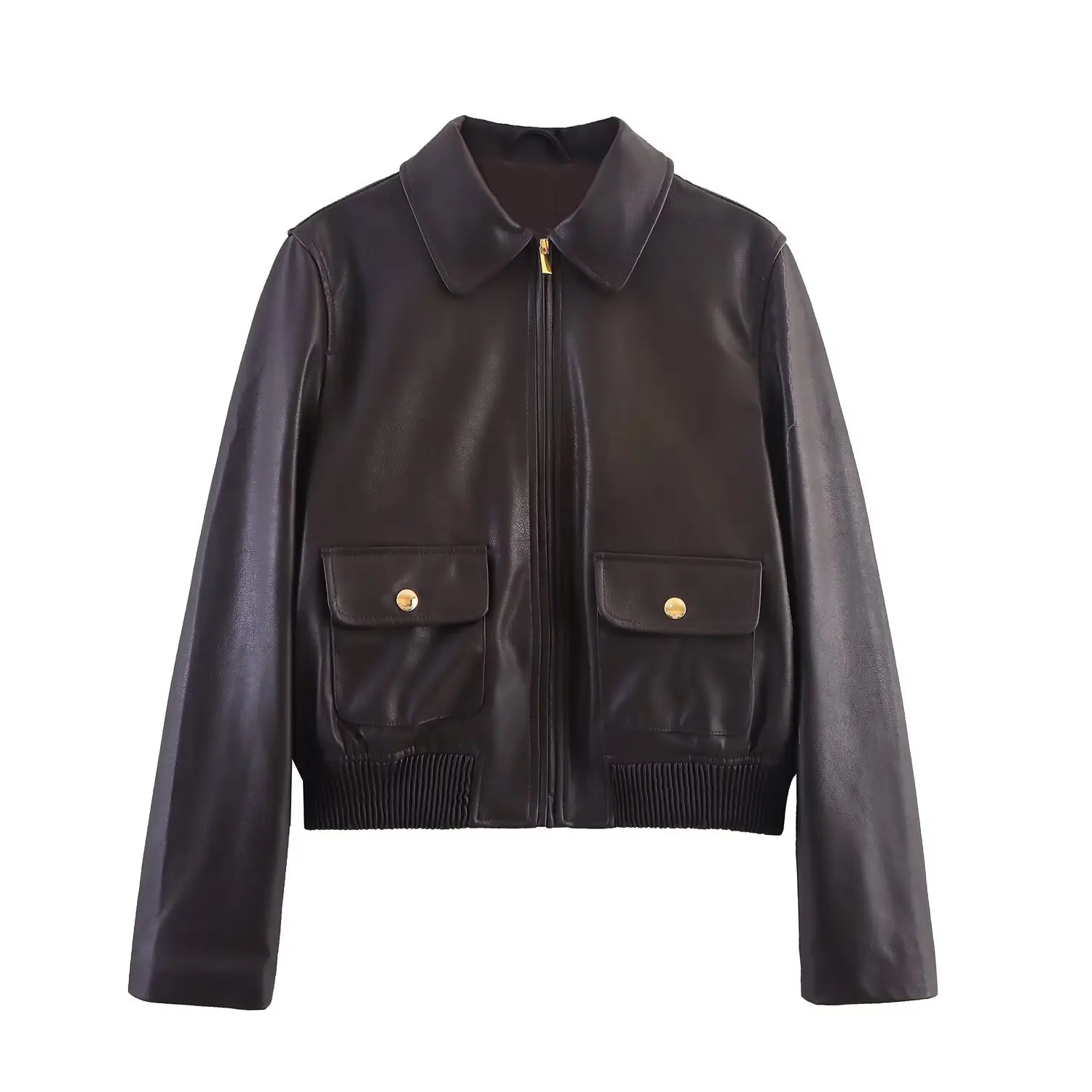 Woman's Lapel Metal Zipper Placket Short Faux Leather Motorcycle Jacket Coat Street Fashion Early Autumn New FemaleChic Top
Woman's Lapel Metal Zipper Placket Short Faux Leather Motorcycle Jacket Coat Street Fashion Early Autumn New FemaleChic Top