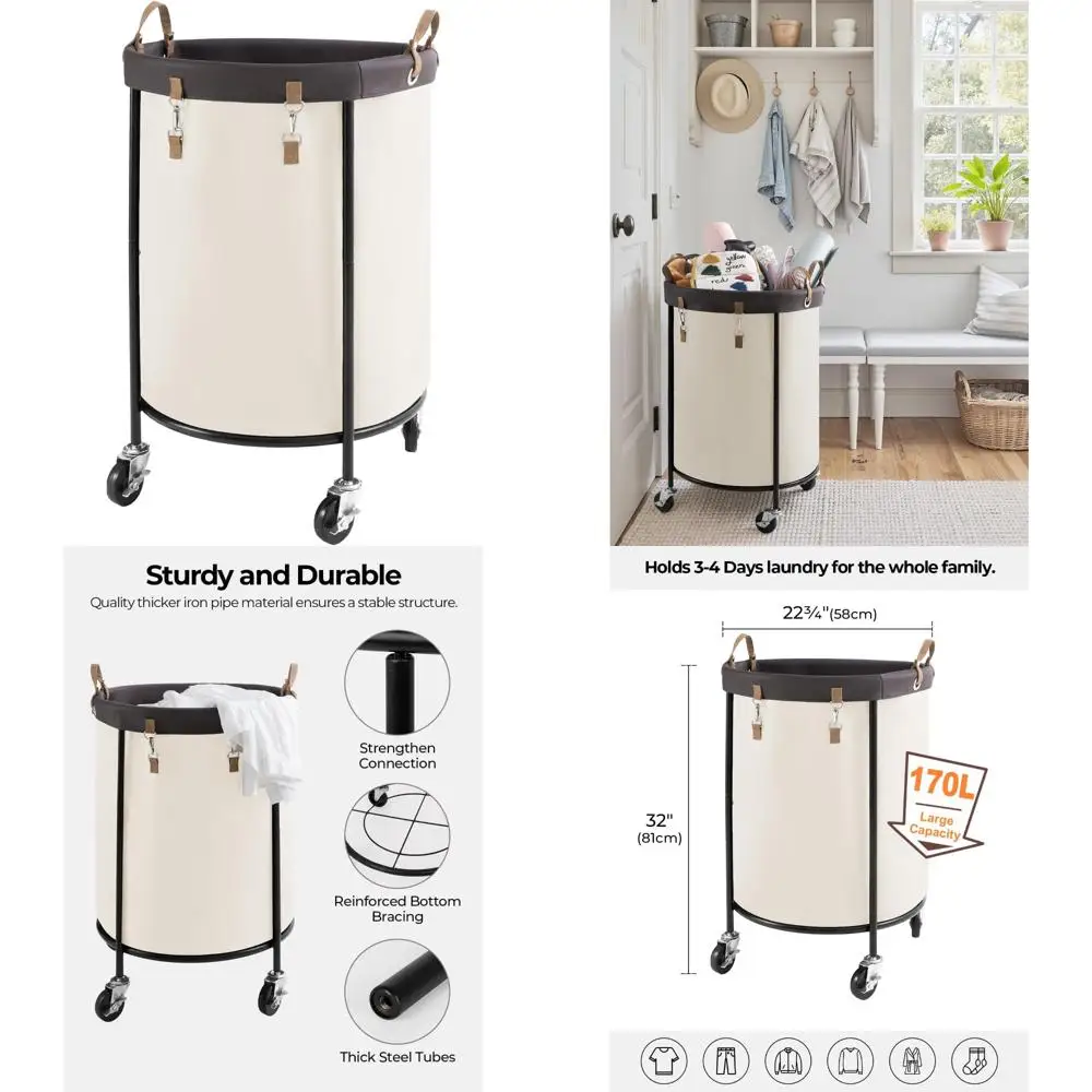 Round Rolling Laundry Basket with Wheels, Clothes Hamper, Steel Frame, Removable Bag, 4-Piece Set, Space-Saving, Durable Storage
Round Rolling Laundry Basket with Wheels, Clothes Hamper, Steel Frame, Removable Bag, 4-Piece Set, Space-Saving, Durable Storage