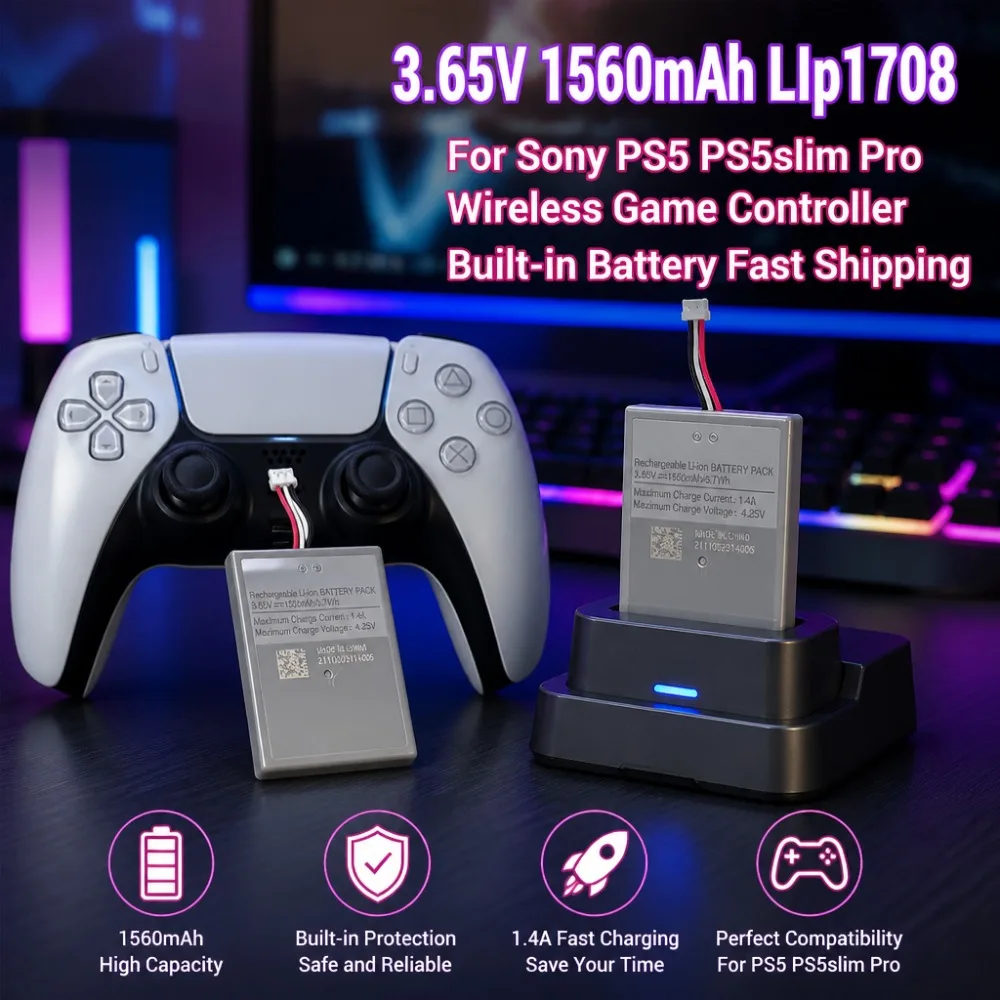 In Stock 3.65V 1560mAh LIp1708 Digital Battery for Sony PS5 PS5slim Pro Wireless Game Controller Built-in Battery Fast Shipping
In Stock 3.65V 1560mAh LIp1708 Digital Battery for Sony PS5 PS5slim Pro Wireless Game Controller Built-in Battery Fast Shipping